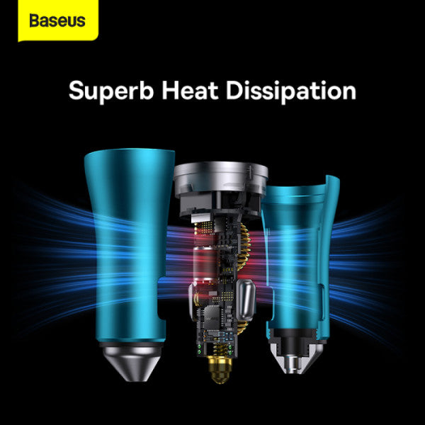 Baseus Golden Contactor Pro Dual Type-C Car Charger 40W - Fast Charging Intelligent Temperature Control Multiple Protections - Blue