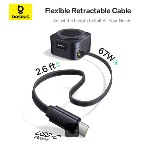 Baseus PicoGo Series 2-in-1 Magnetic Wireless Charging Stand Qi2 15W MagSafe Charger & 67W Retractable Cable for MacBook Pro with 100W C Cable- Black