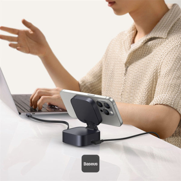 Baseus PicoGo Series 2-in-1 Magnetic Wireless Charging Stand Qi2 15W MagSafe Charger & 67W Retractable Cable for MacBook Pro with 100W C Cable- Black