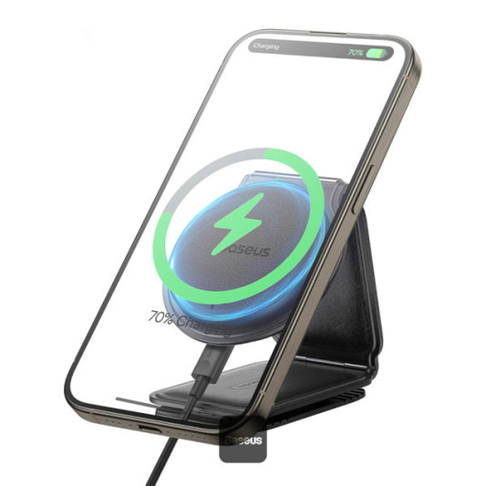 Baseus C02 PrimeTrip Series Mega Magnetic Wireless Charging Car Phone Holder with 15W Qi2 MagSafe - 360° Adjustable Foldable Dashboard Mount - Black