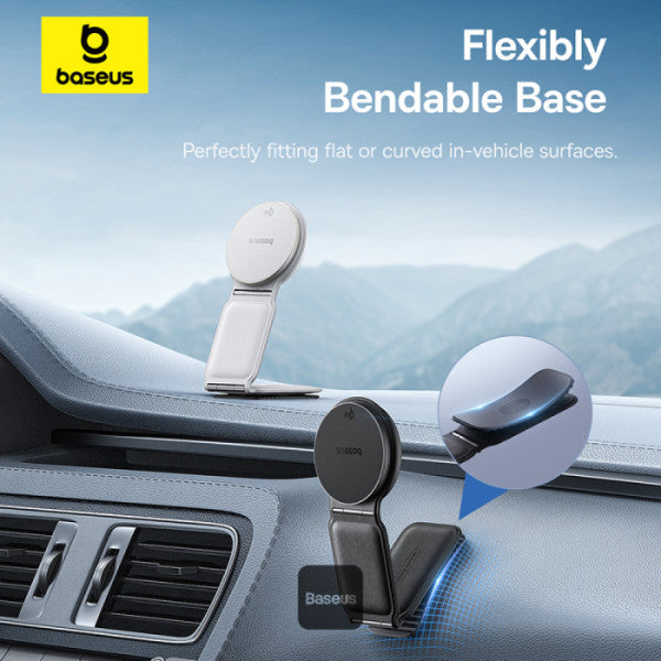 Baseus C02 PrimeTrip Series Mega Magnetic Wireless Charging Car Phone Holder with 15W Qi2 MagSafe - 360° Adjustable Foldable Dashboard Mount - Black