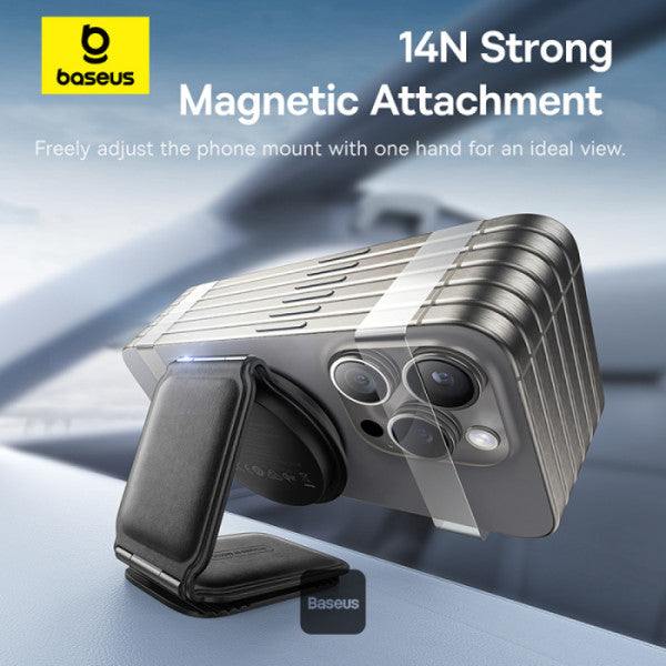 Baseus C02 PrimeTrip Series Mega Magnetic Wireless Charging Car Phone Holder with 15W Qi2 MagSafe - 360° Adjustable Foldable Dashboard Mount - Black