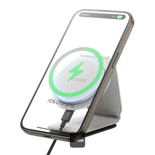 Baseus C02 PrimeTrip Series Mega Magnetic Wireless Charging Car Phone Holder with 15W Qi2 MagSafe - 360° Adjustable Foldable Dashboard Mount - White