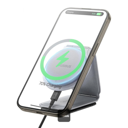 Baseus C02 PrimeTrip Series Mega Magnetic Wireless Charging Car Phone Holder with 15W Qi2 MagSafe - 360° Adjustable Foldable Dashboard Mount - Gray
