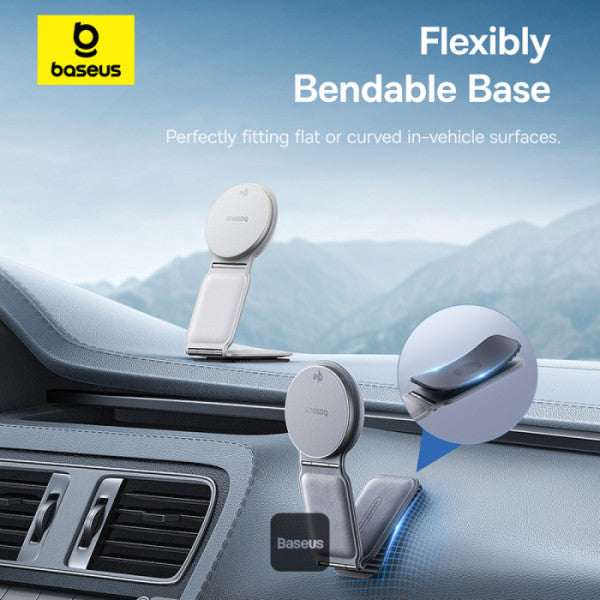 Baseus C02 PrimeTrip Series Mega Magnetic Wireless Charging Car Phone Holder with 15W Qi2 MagSafe - 360° Adjustable Foldable Dashboard Mount - Gray