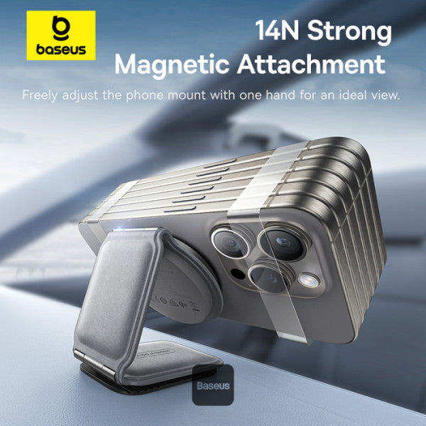 Baseus C02 PrimeTrip Series Mega Magnetic Wireless Charging Car Phone Holder with 15W Qi2 MagSafe - 360° Adjustable Foldable Dashboard Mount - Gray