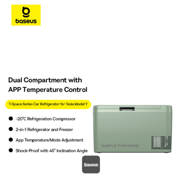 Baseus T-Space Car Refrigerator Freezer & Cooler for Tesla Model Y – 261L -4℉ Fast Cooling App Control Ideal for Car Outdoor & Camping - Green