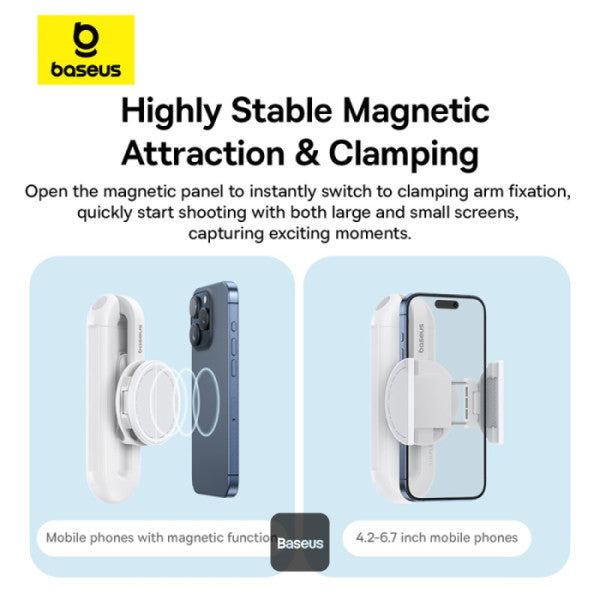 Baseus TechShot Dual-Support Magnetic & Clamping Selfie Stick Tripod with Bluetooth Remote  - White