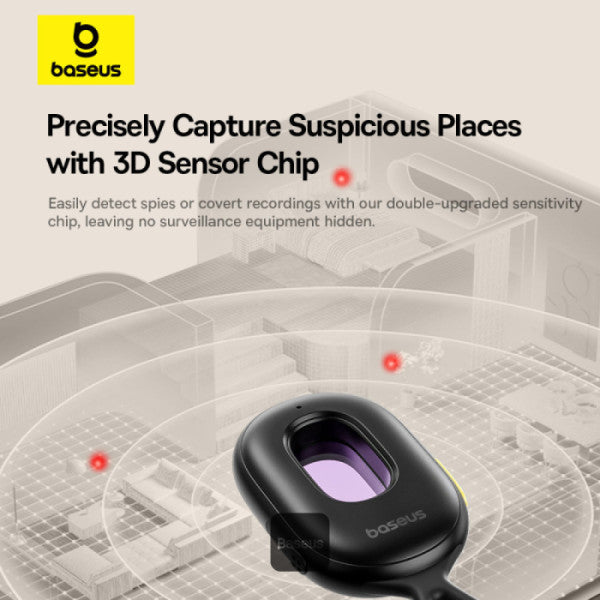 Baseus Heyo Series II Infrared Camera Detector - Mini Travel Hotel Hidden Camera Finder Anti-Theft Dual Detection Modes Portable LED Flashlight - Black