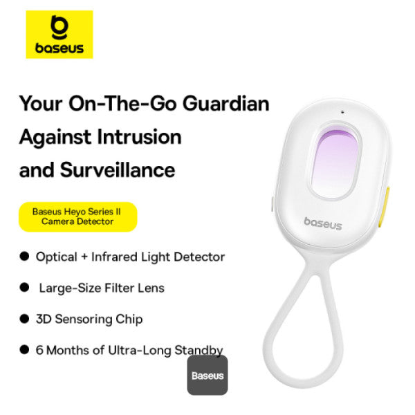 Baseus Heyo Series II Infrared Camera Detector - Mini Travel Hotel Hidden Camera Finder Anti-Theft Dual Detection Modes Portable LED Flashlight - White