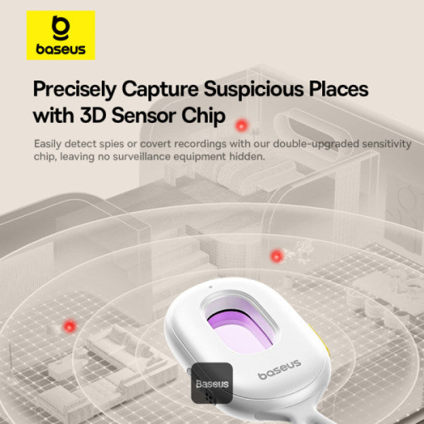 Baseus Heyo Series II Infrared Camera Detector - Mini Travel Hotel Hidden Camera Finder Anti-Theft Dual Detection Modes Portable LED Flashlight - White