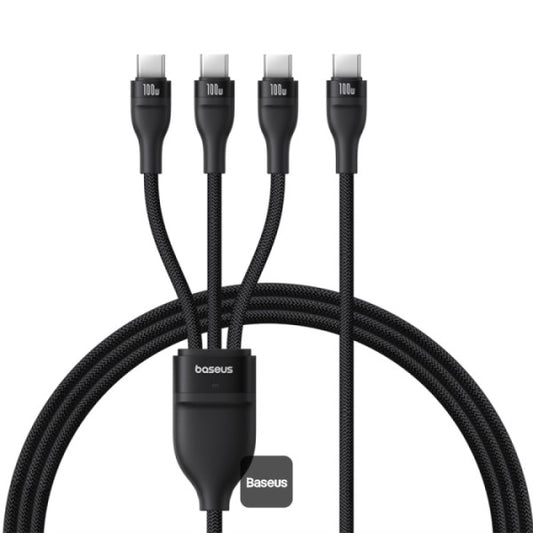 Baseus Flash Series 3 100W One-for-three Fast Charging Cable Type-C to C+C+C - 480Mbps Data Cable Nylon Braided  15M  - Black