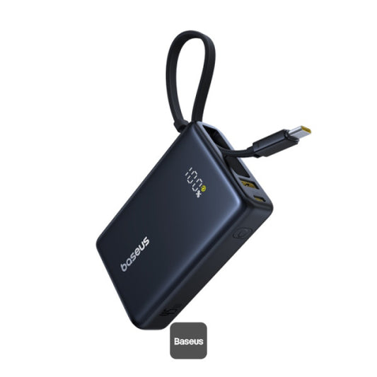 Baseus PicoGo 10000mAh Digital Display 45W Fast Charge Power Bank with Built-in Type-C Cable Type-C Port and 225W USB-A QC 30 Port – Black