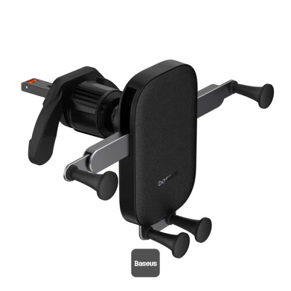 Baseus Car Phone Holder for Z Fold 3 4 5 Universal Gravity Mount for iPhone 15 Pro Max Samsung S24 Air Vent Aluminum Alloy with Leather Finish