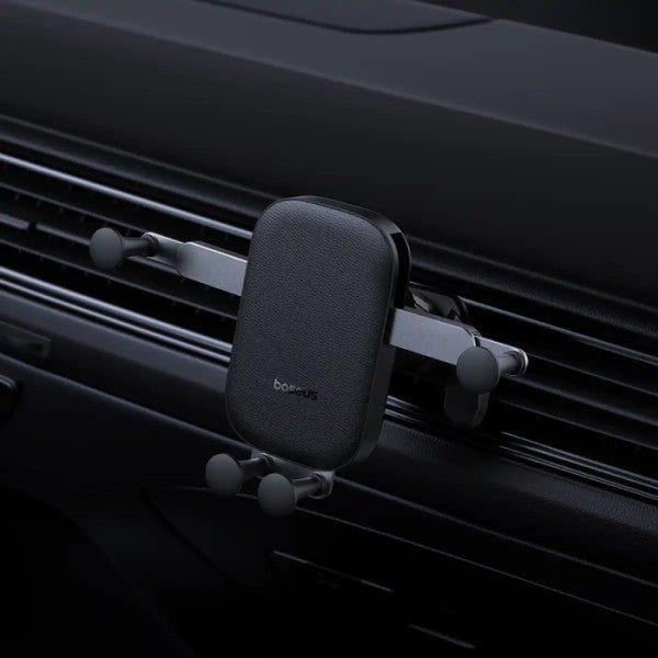 Baseus Car Phone Holder for Z Fold 3 4 5 Universal Gravity Mount for iPhone 15 Pro Max Samsung S24 Air Vent Aluminum Alloy with Leather Finish