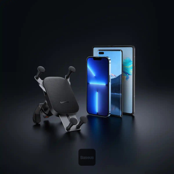 Baseus Car Phone Holder for Z Fold 3 4 5 Universal Gravity Mount for iPhone 15 Pro Max Samsung S24 Air Vent Aluminum Alloy with Leather Finish