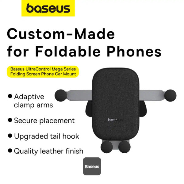 Baseus Car Phone Holder for Z Fold 3 4 5 Universal Gravity Mount for iPhone 15 Pro Max Samsung S24 Air Vent Aluminum Alloy with Leather Finish