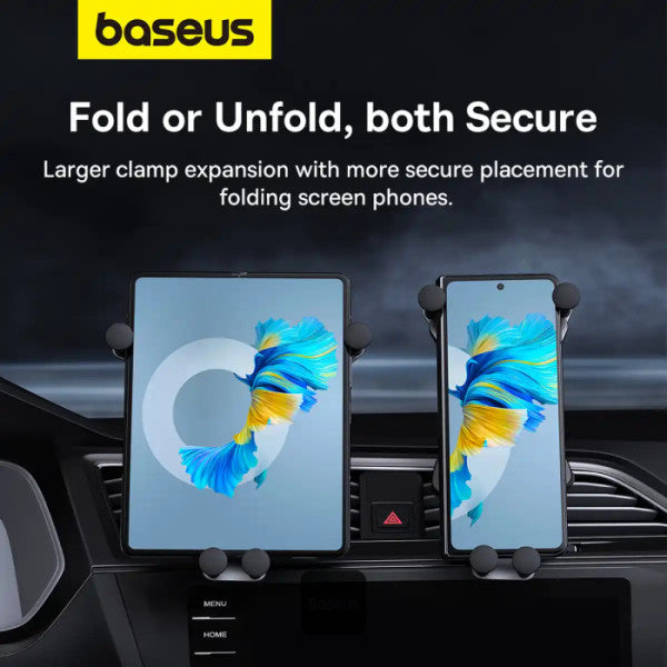 Baseus Car Phone Holder for Z Fold 3 4 5 Universal Gravity Mount for iPhone 15 Pro Max Samsung S24 Air Vent Aluminum Alloy with Leather Finish