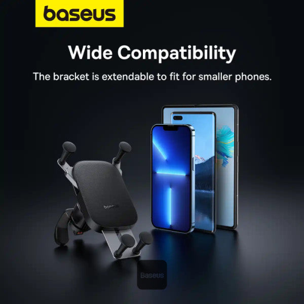 Baseus Car Phone Holder for Z Fold 3 4 5 Universal Gravity Mount for iPhone 15 Pro Max Samsung S24 Air Vent Aluminum Alloy with Leather Finish