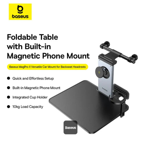 Baseus MagPro Series Versatile Car Mount for Backseat Headrest - Foldable Laptop Desk 360° Rotatable Phone Holder Adjustable Easy Install - Black
