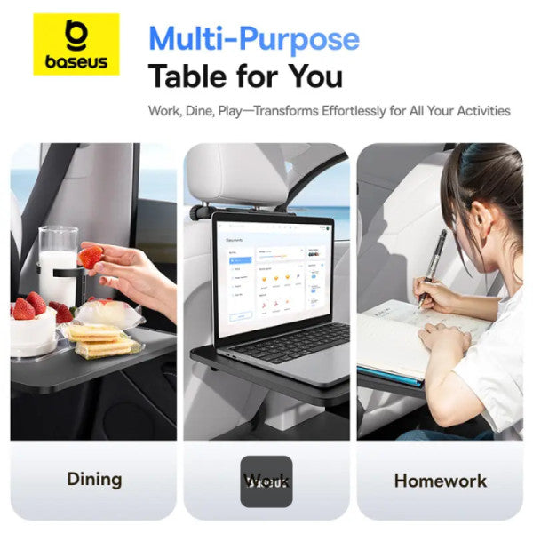 Baseus MagPro Series Versatile Car Mount for Backseat Headrest - Foldable Laptop Desk 360° Rotatable Phone Holder Adjustable Easy Install - Black
