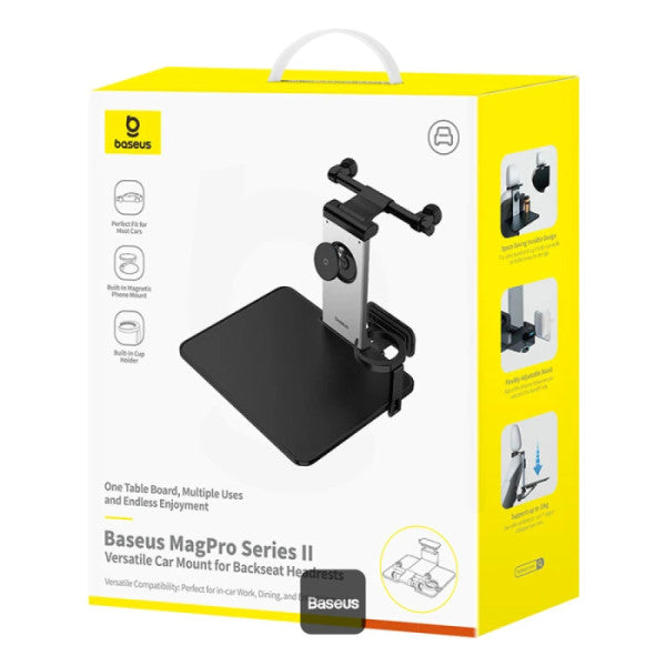 Baseus MagPro Series Versatile Car Mount for Backseat Headrest - Foldable Laptop Desk 360° Rotatable Phone Holder Adjustable Easy Install - Black
