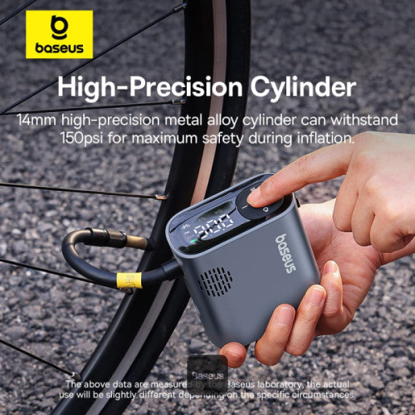 Baseus PrimeTrip 150PSI Portable Bike Pump | Air Inflator with LED Display & Fast 90s Inflation | Rechargeable Tire Pump for Bikes E-Bikes - Black