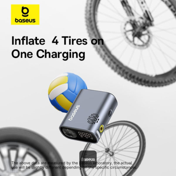 Baseus PrimeTrip 150PSI Portable Bike Pump | Air Inflator with LED Display & Fast 90s Inflation | Rechargeable Tire Pump for Bikes E-Bikes - Black