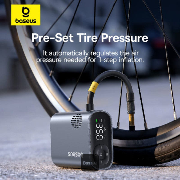Baseus PrimeTrip 150PSI Portable Bike Pump | Air Inflator with LED Display & Fast 90s Inflation | Rechargeable Tire Pump for Bikes E-Bikes - Black