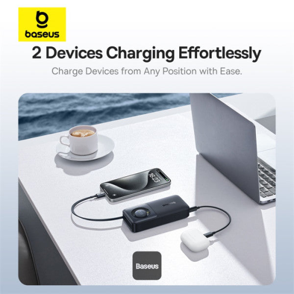 Baseus Free2Pull 10000mAh Power Bank with Built-in Retractable Type-C Cable for Laptop - 30W Fast Charging Digital Display - Black