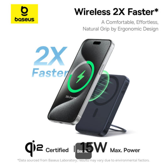 Baseus PicoGo Qi2 5000mAh Magnetic Wireless Power Bank 20W Ultra-Slim Fast MagSafe Battery Pack with USB-C In Out Port 15W Wireless Charger 360° Rotatable Ring Stand Lightweight Charger for iPhone - Black