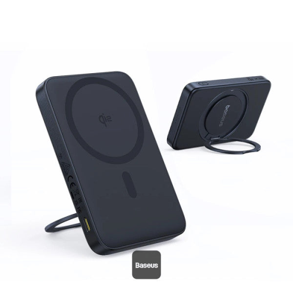 Baseus PicoGo Qi2 5000mAh Magnetic Wireless Power Bank 20W Ultra-Slim Fast MagSafe Battery Pack with USB-C In Out Port 15W Wireless Charger 360° Rotatable Ring Stand Lightweight Charger for iPhone - Black