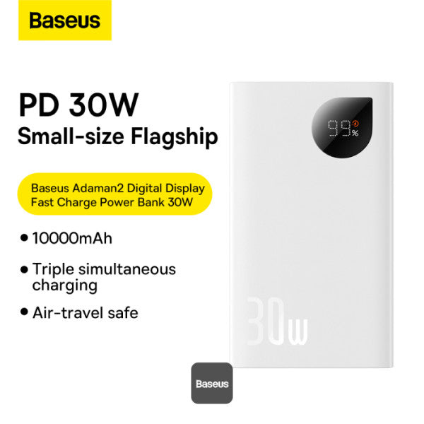 Baseus Adaman2 Power Bank 30W 10000mAh Digital Display Fast Charge - White