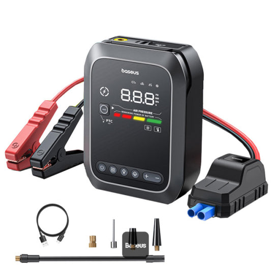 Baseus Primetrip Series Super Energy 4in1 Car Jump Starter 1200A with 150 PSI Tire Inflator 3000mAh Power Bank & Flashlight | Color Display  - Black