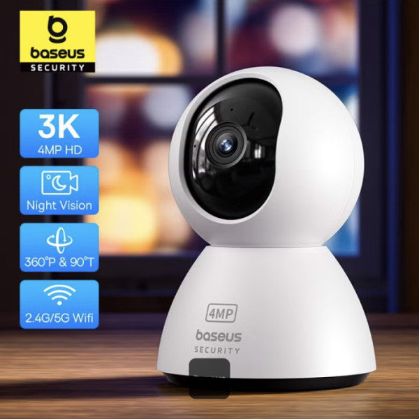 Baseus Security P1 Indoor 3K Wi-Fi Camera AI Detection 360° Pan Night Vision Up to 256GB MicroSD & Works with Google & Alexa - White