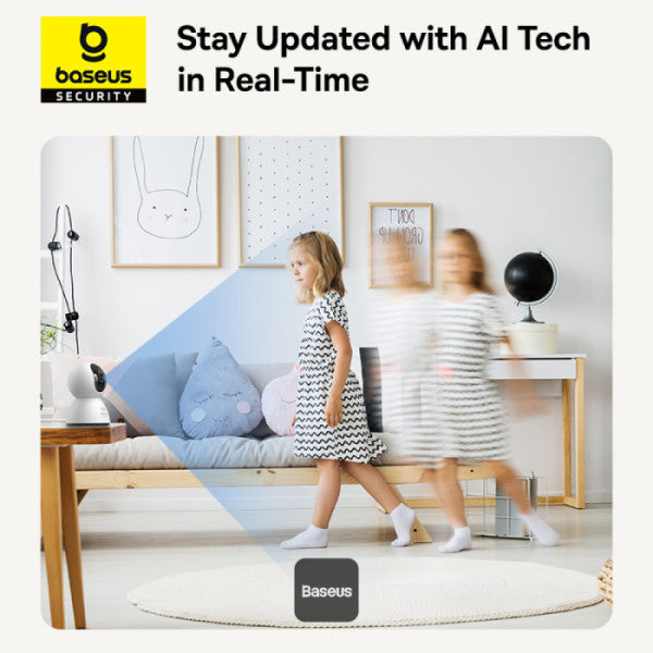 Baseus Security P1 Indoor 3K Wi-Fi Camera AI Detection 360° Pan Night Vision Up to 256GB MicroSD & Works with Google & Alexa - White