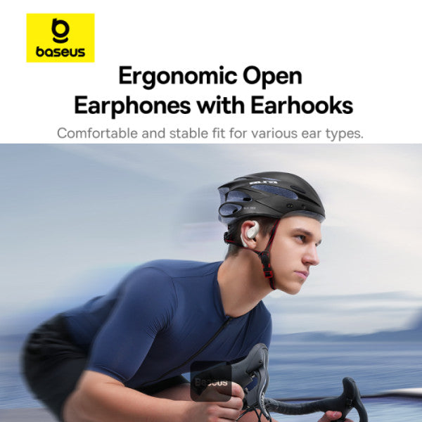 Baseus Eli 10i Fit Open-Ear TWS Earbuds – Air Conduction BT 54 45H Battery IP54 Waterproof Sports Ear Hooks for Running Gym & Cycling - White