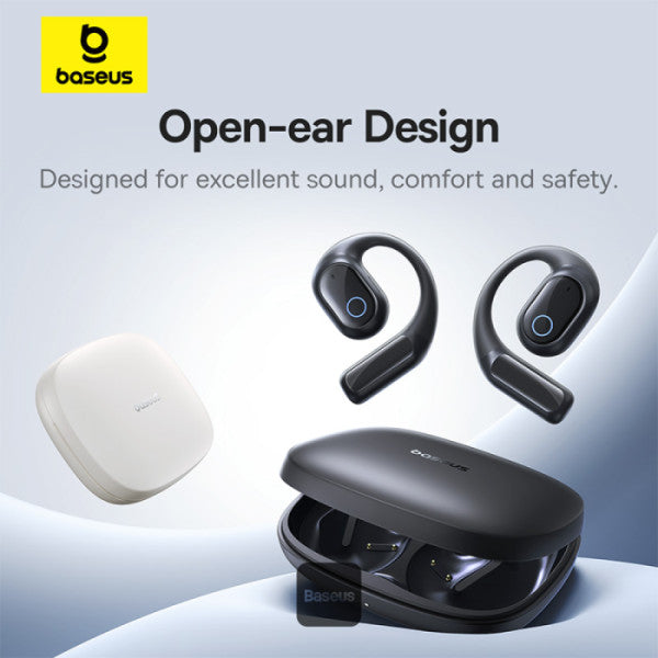 Baseus Eli 10i Fit Open-Ear TWS Earbuds – Air Conduction BT 54 45H Battery IP54 Waterproof Sports Ear Hooks for Running Gym & Cycling - White