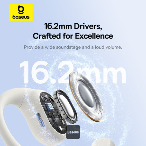 Baseus Eli 10i Fit Open-Ear TWS Earbuds – Air Conduction BT 54 45H Battery IP54 Waterproof Sports Ear Hooks for Running Gym & Cycling - White
