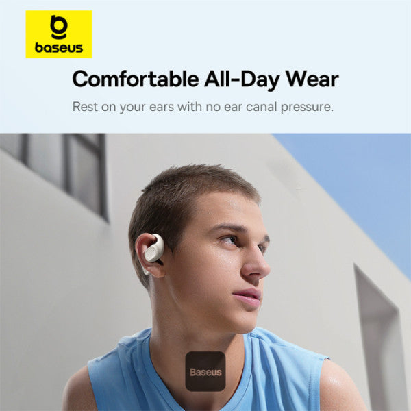 Baseus Eli 10i Fit Open-Ear TWS Earbuds – Air Conduction BT 54 45H Battery IP54 Waterproof Sports Ear Hooks for Running Gym & Cycling - White