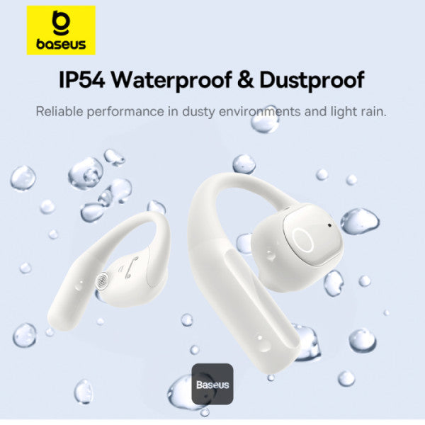 Baseus Eli 10i Fit Open-Ear TWS Earbuds – Air Conduction BT 54 45H Battery IP54 Waterproof Sports Ear Hooks for Running Gym & Cycling - White