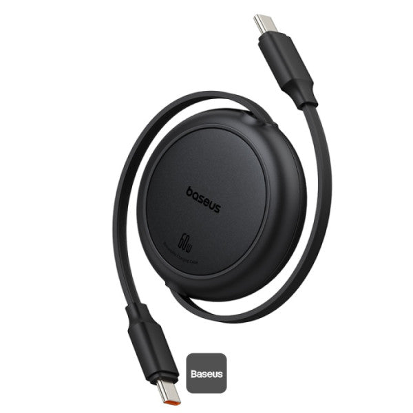 Baseus Free2Pull Mini Retractable Type-C Cable | 60W Fast Charging | Adjustable Length | CarPlay Compatible | 480Mbps Data Transfer | 1M - Black