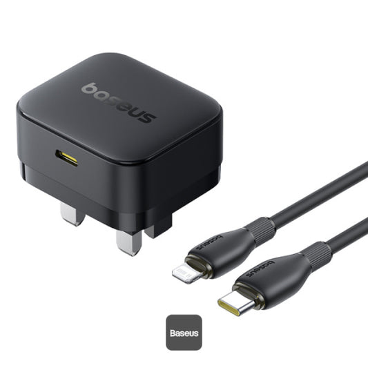 Baseus Palm 20W PD Type-C Fast Charging Wall Charger UK Plug with Ultra Fast Charging Type-C to Lightning Data Cable 1M - Black