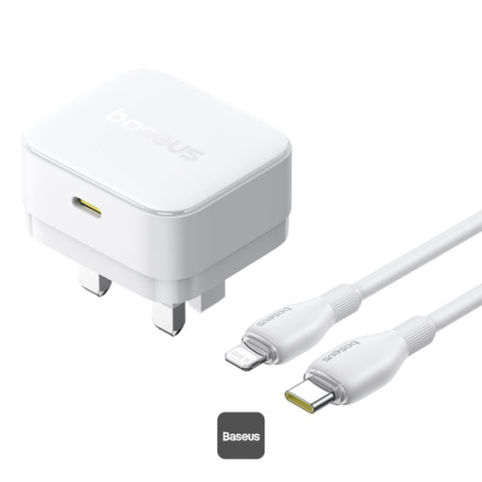 Baseus Palm 20W PD Type-C Fast Charging Wall Charger UK Plug with Ultra Fast Charging Type-C to Lightning Data Cable 1M - White