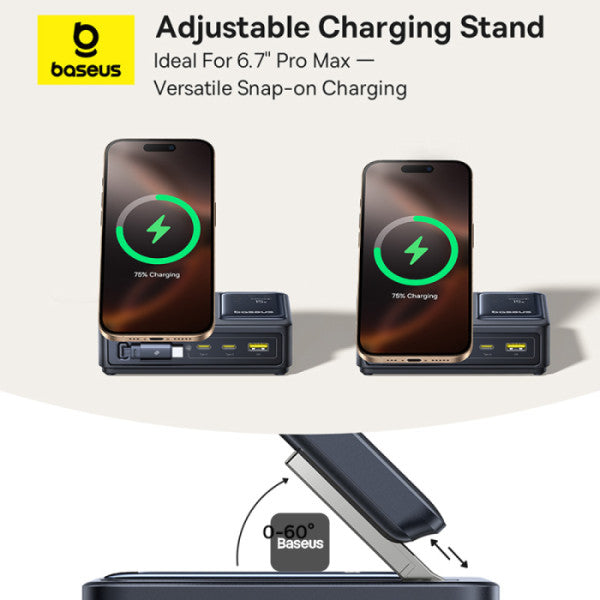 Baseus Nomos 5-in-1 Qi2 Desktop Charger with 100W Retractable Type-C Cable & 15W MagSafe Wireless Charging – UK Plug - Black
