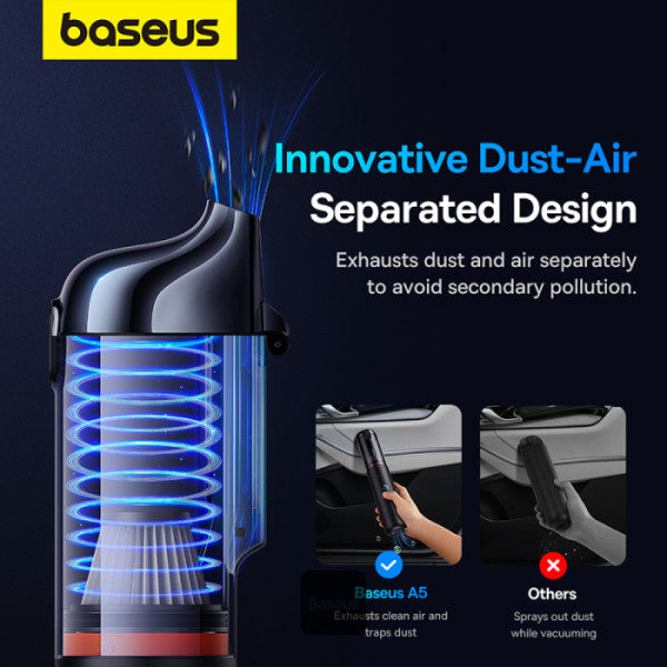 Baseus A5 Car Vacuum Cleaner 16000Pa Power Suction - Portable Cordless LED Display High-Efficiency Cordless Vacuum for Car & Home Use - Black