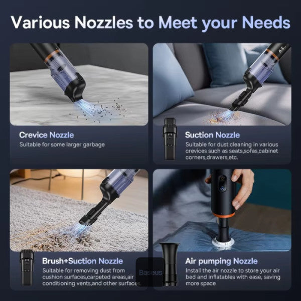 Baseus A5 Car Vacuum Cleaner 16000Pa Power Suction - Portable Cordless LED Display High-Efficiency Cordless Vacuum for Car & Home Use - Black