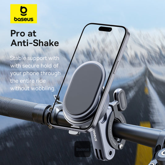 Baseus PrimeTrip Magnetic Bike Phone Holder – 2-in-1 Stick-On Mount & Ring Stand 360° Rotatable Universal Handlebar Fit (20-35mm) - Black