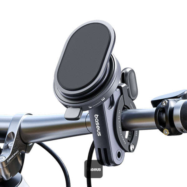 Baseus PrimeTrip Magnetic Bike Phone Holder – 2-in-1 Stick-On Mount & Ring Stand 360° Rotatable Universal Handlebar Fit (20-35mm) - Black