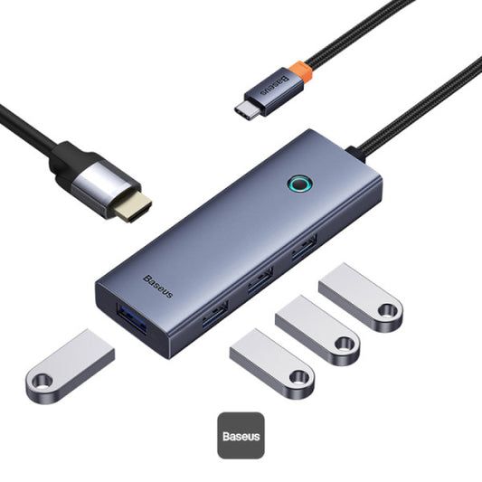 Baseus Flite Series 5-in-1 USB-C Hub – 4x USB 30 4K HDMI Type-C Docking Station for Laptop & MacBook - Grey